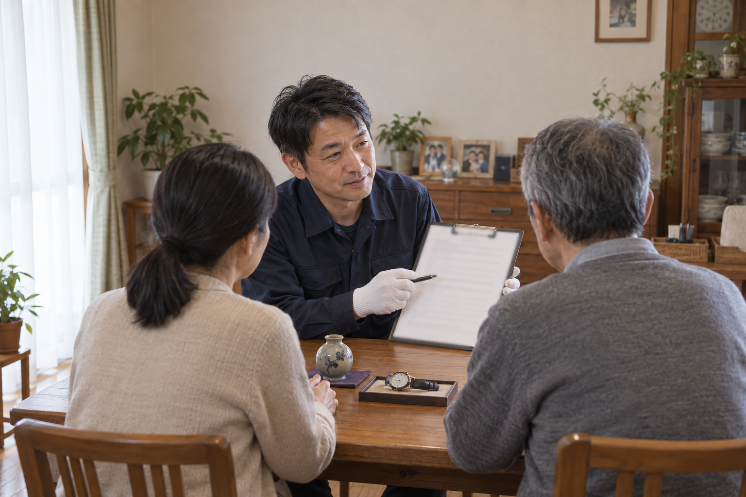 見積もりの内容を説明するスタッフ