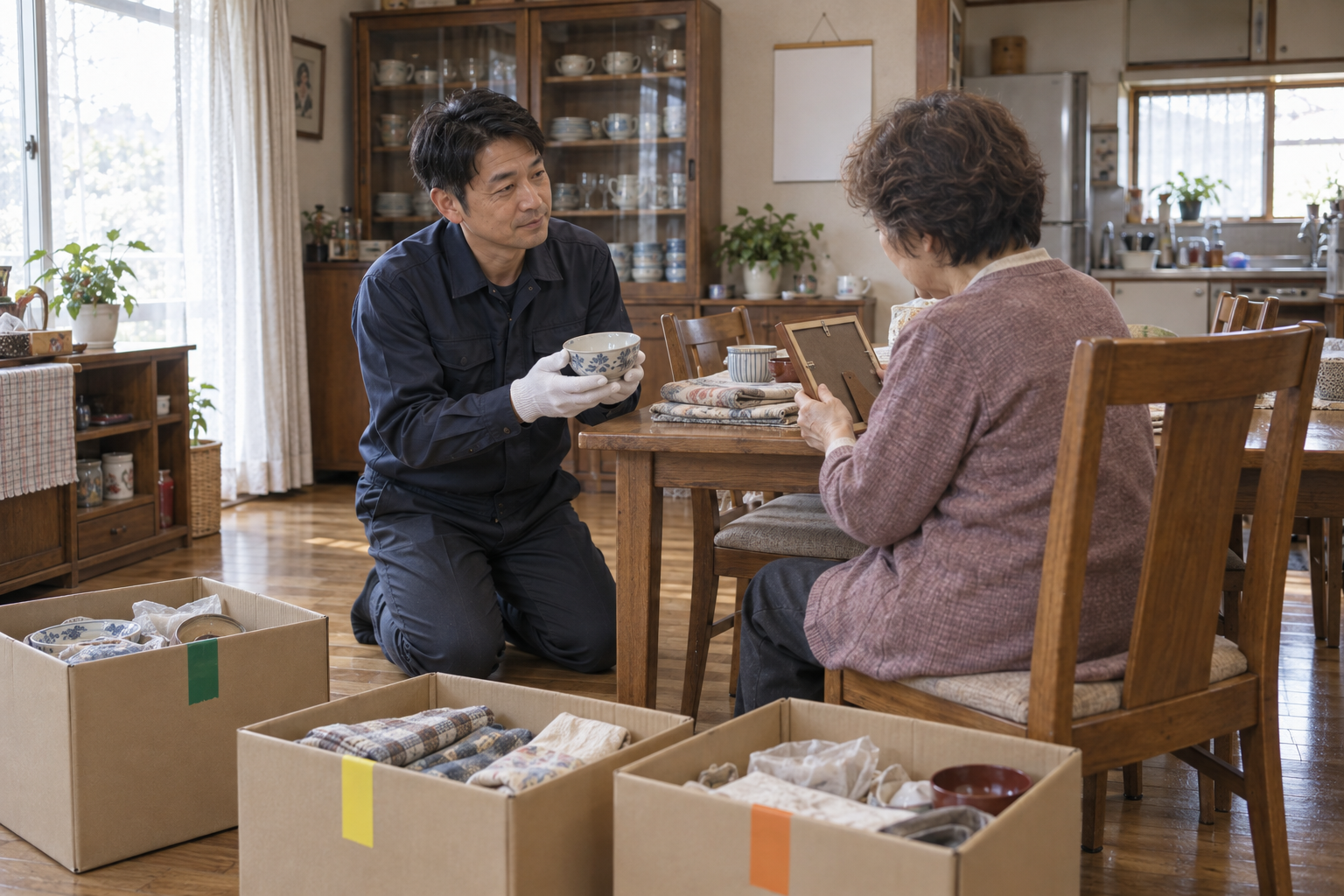 残す物を確認しながら生前整理を進める様子